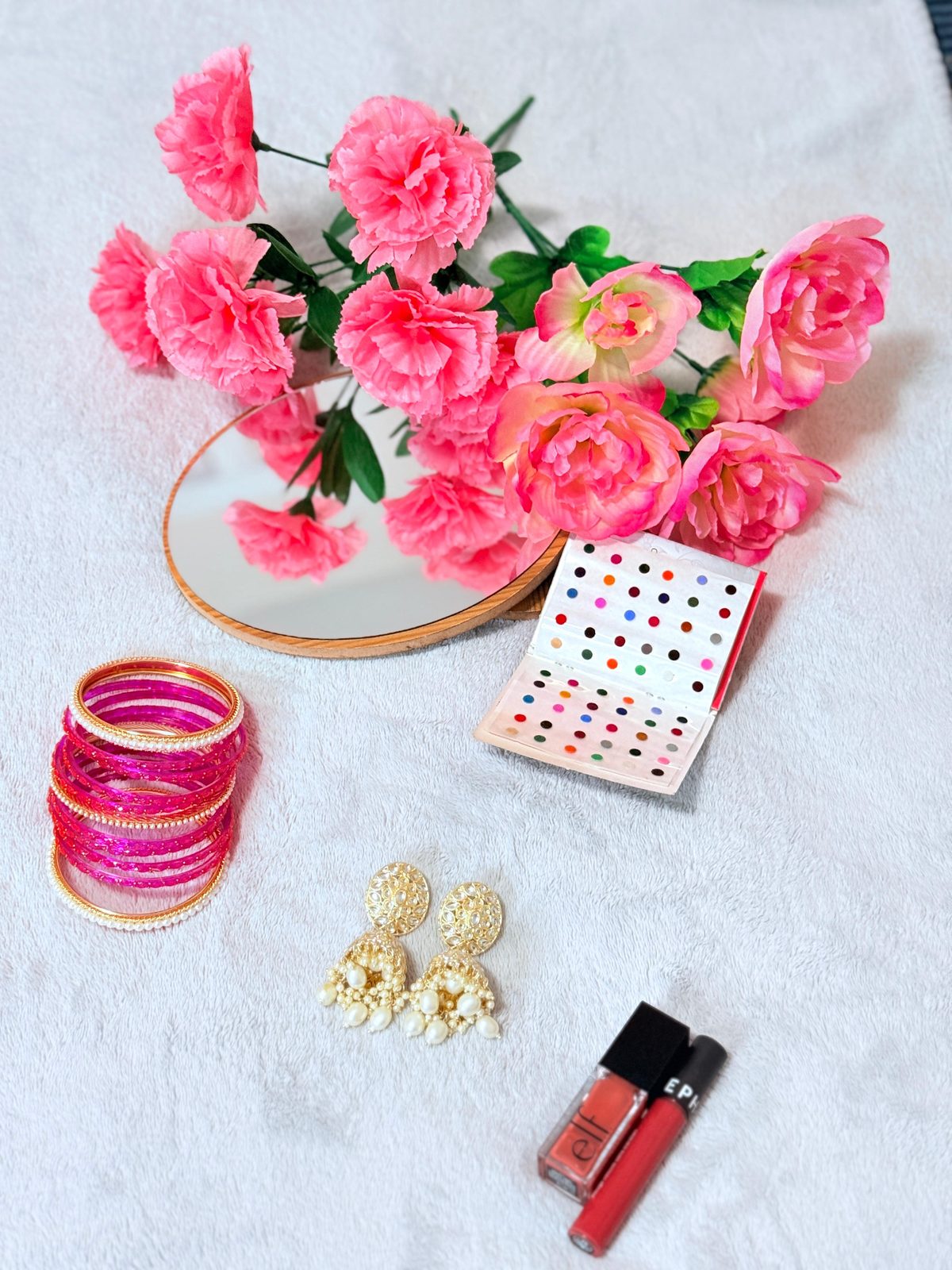 Hot pink bangles with pink carnations bouquet